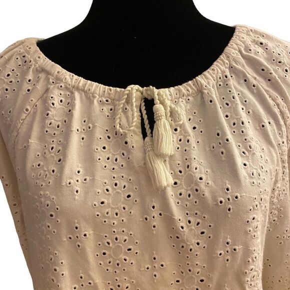 J. Jill White Eyelet Boho Prairie Top with 3/4 Sleeves Size Large - Picture 2 of 13